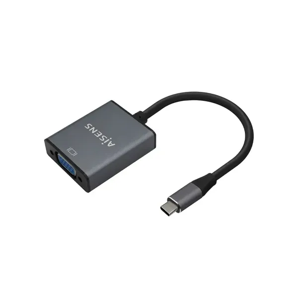 Conversor Aisens A109-0691/ USB Tipo-C Macho - VGA Hembra/ Hasta 27W/ 1250Mbps/ 15cm/ Gris