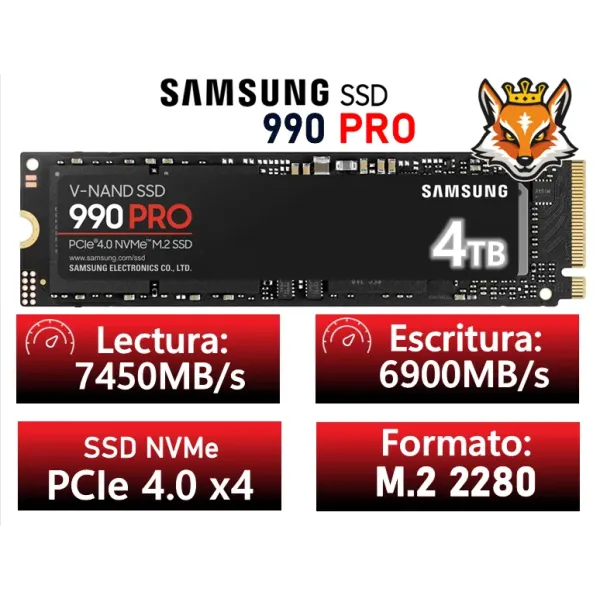 Samsung 990 PRO 4TB SSD PCIe 4.0 NVMe M.2 a 7450MB/s