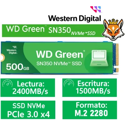 Western Digital WD Green SN350 SSD 500GB 2400MB/s NVMe PCIe 3.0 Western Digital WD Green SN350 SSD 500GB 2400MB/s NVMe PCIe 3.0