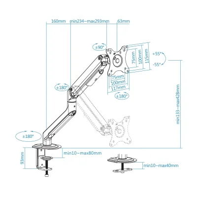 TooQ DB4032TNR-G Soporte Giratorio/Inclinable para Monitor