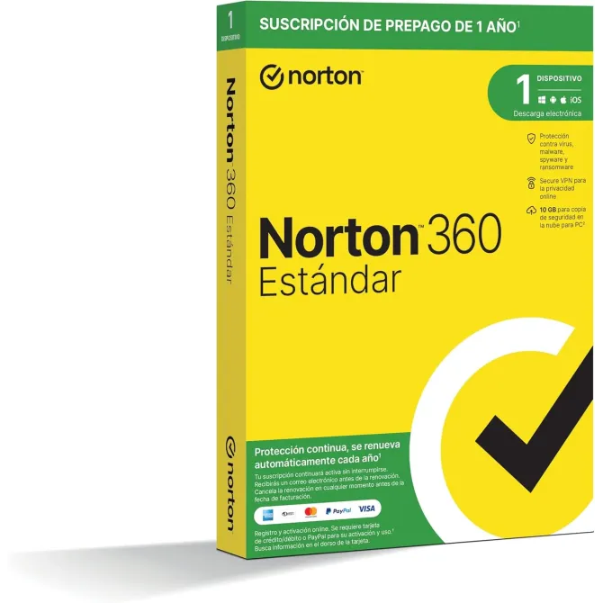 Norton 360 Estándar 2024 | 1 Dispositivo + 10GB Nube PC/Mac | 1