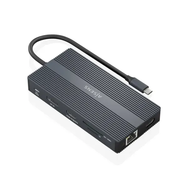 Docking USB Tipo-C Aisens ASUC-12P017-GR/ 2xHDMI/ 4xUSB/ 1xUSB Tipo-C/ 1xRJ45/ 1xDisplayPort/ 1xLector Tarjetas/ 1xUSB Tipo-C PD