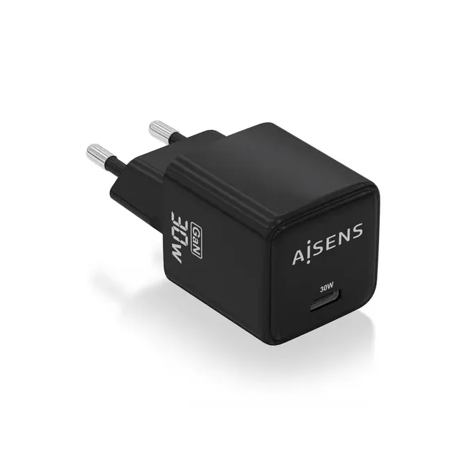 Cargador Gan de Pared Aisens ASCH-30W1P036-BK/ 1xUSB Tipo-C/ 30W