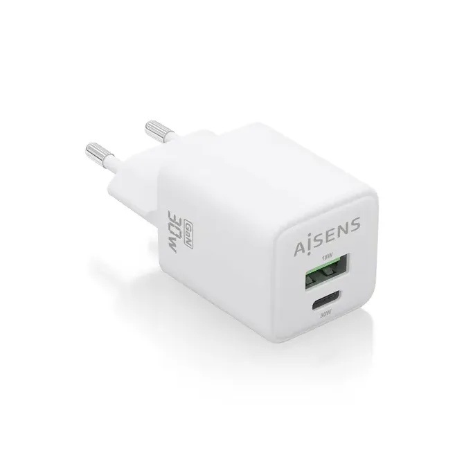 Cargador Gan de Pared Aisens ASCH-30W2P037-W/ 1xUSB Tipo-C/