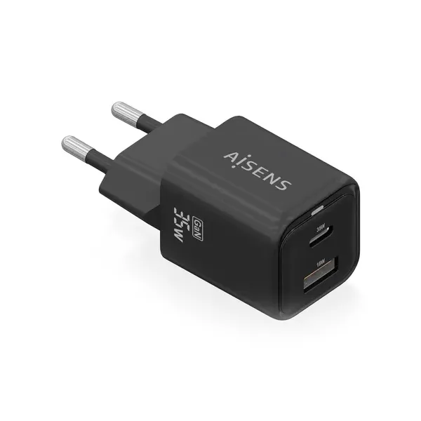 Cargador Gan de Pared Aisens ASCH-35W2P025-BK/ 1xUSB Tipo-C/ 1xUSB/ 35W