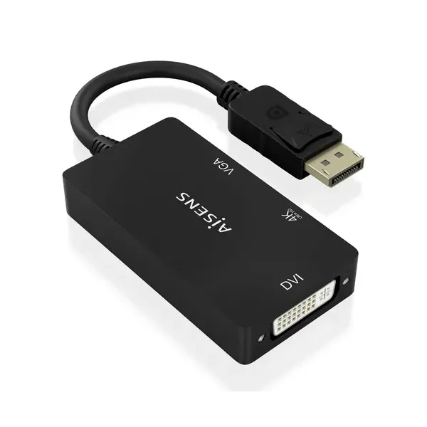 Cable Conversor Aisens A125-0861/ DisplayPort Macho/ VGA Hembra - DVI Hembra - HDMI 4K Hembra/ 15cm/ Negro