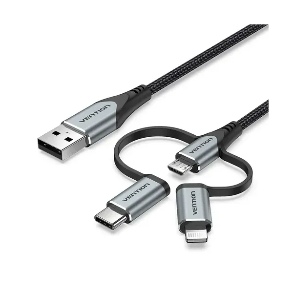 Vention CQJHF Cable USB Macho a USB-C Macho / MicroUSB Macho / Lightning Macho 1m Gris