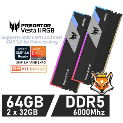 Acer Predator Vesta II RGB Black KIT 64GB DDR5 a 6000MHz CL30 Acer Predator Vesta II RGB Black KIT 64GB DDR5 a 6000MHz CL30