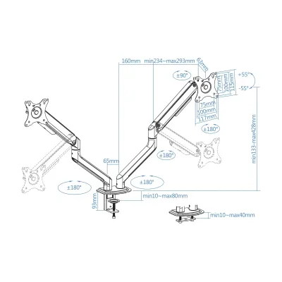 TooQ DB4132TNR-W Soporte de Mesa Giratorio/Inclinable para 2