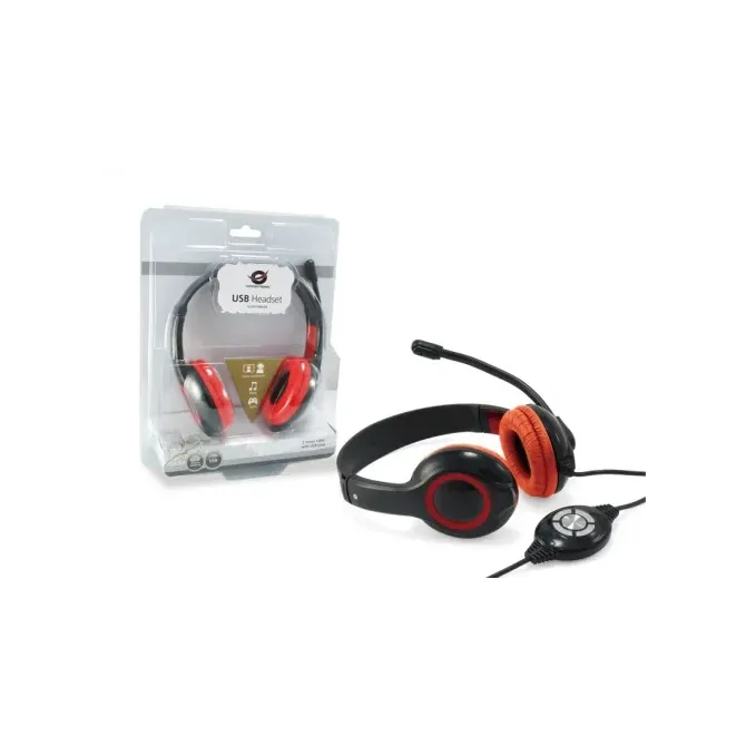 Conceptronic Auriculares USB con Control de Volumen Rojos