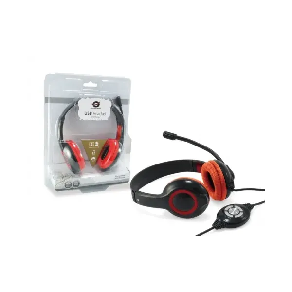 Conceptronic Auriculares USB con Control de Volumen Rojos 