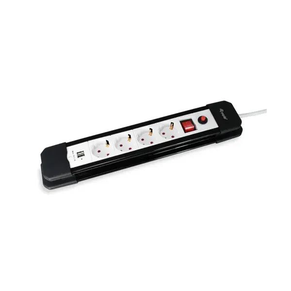 Equip Regleta de Alimentación 4 Tomas de Red con Interruptor + 2 Puertos USB Negra/Blanca