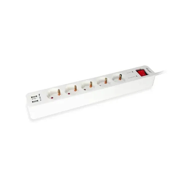 Equip Regleta de Alimentación 5 Tomas de Red con Interruptor + 2 Puertos USB Blanca