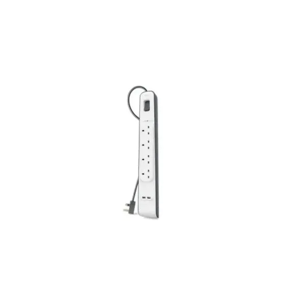 Belkin BSV401VF2M Regleta 4 Tomas + 2 USB con Protección Negro/Blanco