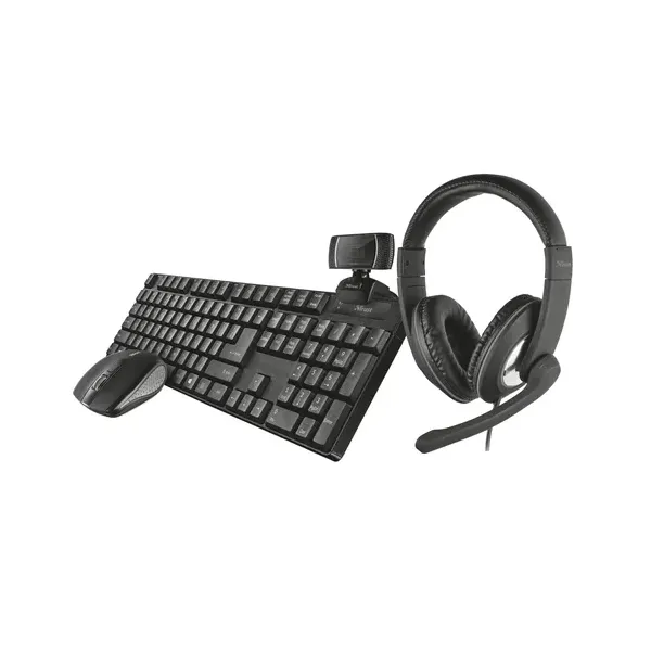 Pack Tec Mouse Headset Y Webcam Trust Bundle Headset Reno +teclado Y Mouse Ximo+webcam Ttrino 24042