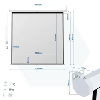 Iggual Pantalla de Proyección Eléctrica 4:3 112" 200x200 cm