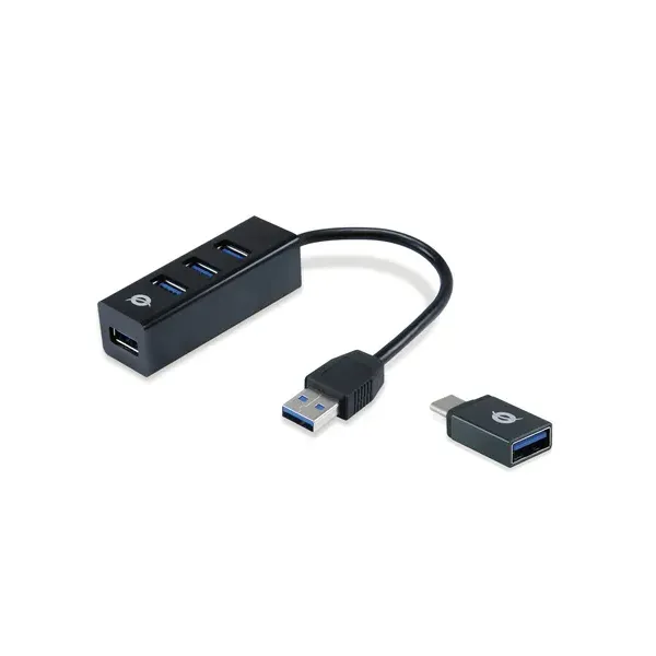 Conceptronic Hubbies Concentrador USB 3.0 x4 con Adaptador OTG USB-C