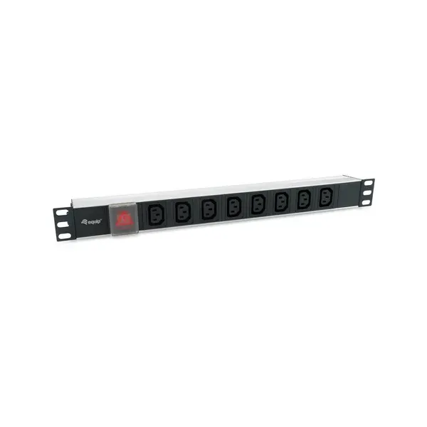 Regleta Alimentacion Aluminio Rack 19" 1u 8 Tomas Tipo C13 Iec320 Con Interruptor Cable 1.8m