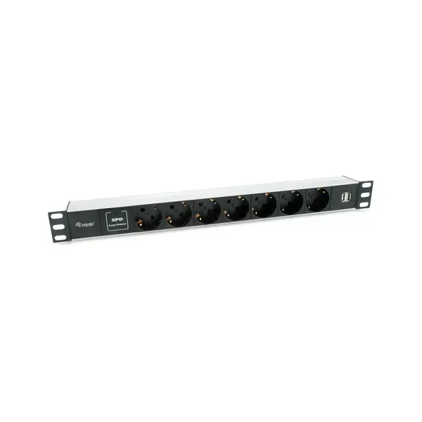 Equip Regleta Alimentación Rack 19" 1U 7x Schuko + 2x USB Aluminio Negra