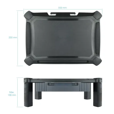 TooQ Soporte Elevador Regulable Multiusos con Cajón Negro