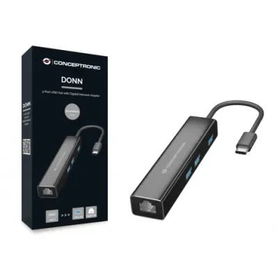 Conceptronic DONN07B Hub USB-C a 3x USB 3.0/RJ-45