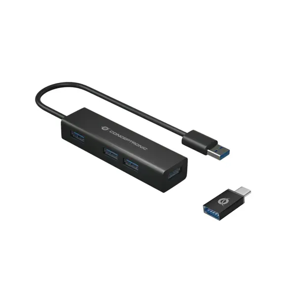 Conceptronic HUBBIES06B Hub 4x USB 3.0 USB-C Aluminio Negro