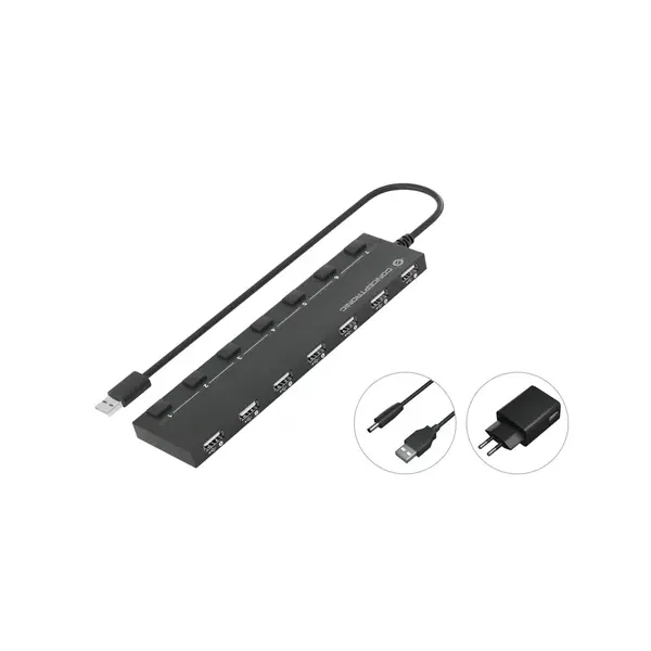 Conceptronic HUBBIES08BP HUB 7 Puertos USB 2.0 con Interruptores + Adaptador de Alimentación