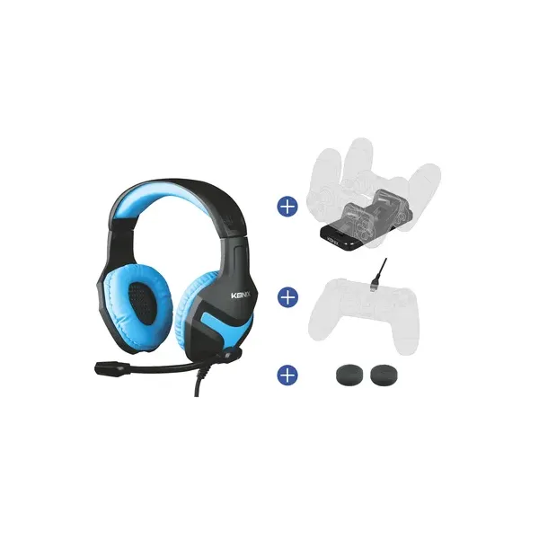 Pack Gamer Konix Ps4 Headset Gaming + Base De Carga Dual + Cable De Carga + Grips + Funda Kx-gpk-p4