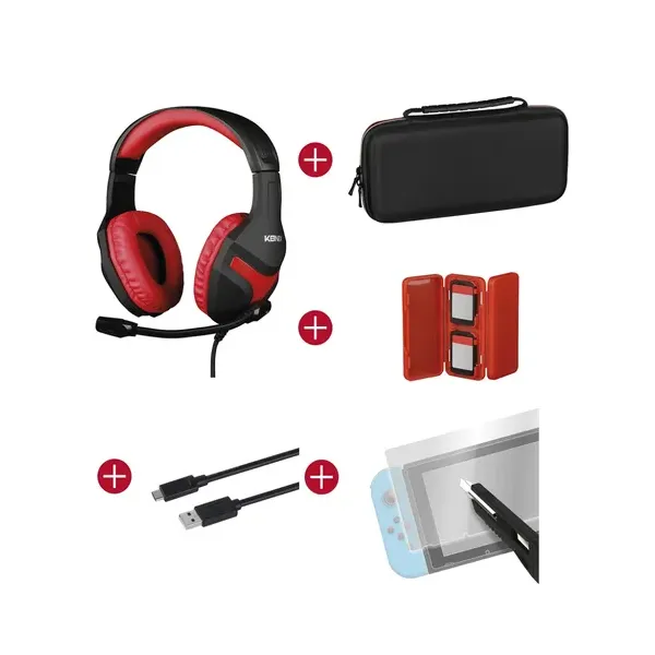 Pack Gamer Konix Switch Headset Gaming + Funda + Caja Para 4 Cartuchos + Cable 1.8m + Protector Kx-gpk-ns