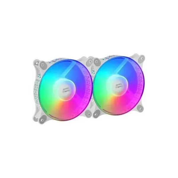 Mars Gaming MFDUO Kit 2 Ventiladores FRGB Rainbow 120mm Blancos