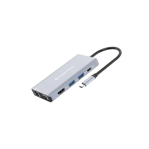 Docking Usb-c Conceptronic Donn20g 1xhdmi 4k 1xvga 3xusb-a 3.0 1xjack 1x1gb Rj45 1xlector De Tarjetas 1xusb-c Pd 100w