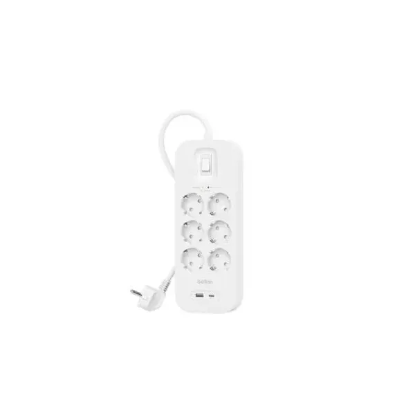 Regleta Alimentacion Belkin Srb002vf2m De Proteccion Contra Sobretensiones 6 Tomas Boton Apagado Usb-c Usb-a
