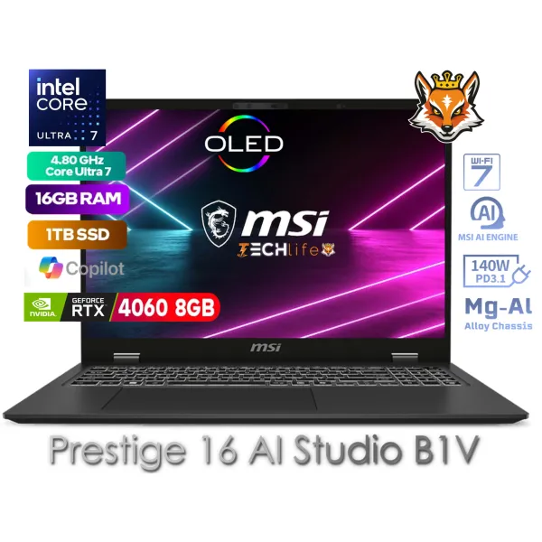 MSI Prestige 16 AI Studio B1VFG-022ES Intel Evo Core Ultra 7-155H 16GB 1TB RTX 4060 16"