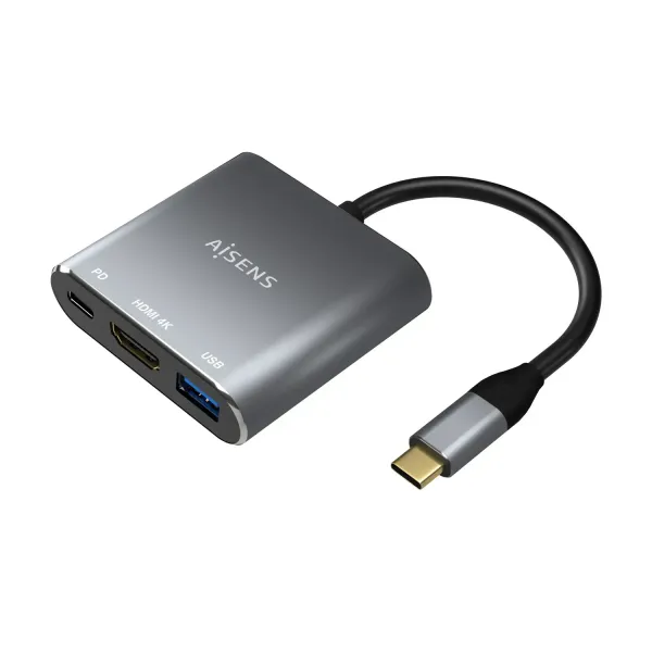 Aisens A109-0669 Adaptador USB-C a USB-C/HDMI 4K/USB 3.0 15cm Gris