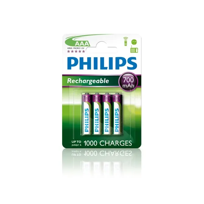 Philips Pilas Recargables 700mAh AAA HR03 Pack 4 Unidades