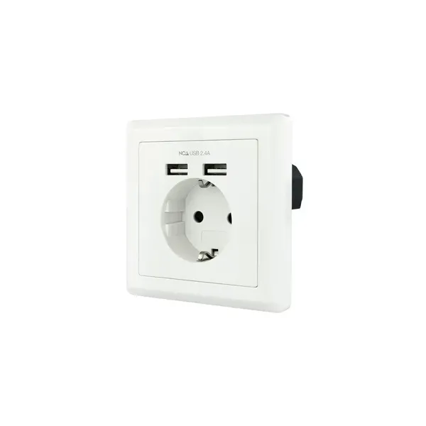 Nanocable Roseta Base de Enchufe de Pared Empotrable Tipo schuko con 2 Tomas USB 2.4A Blanca