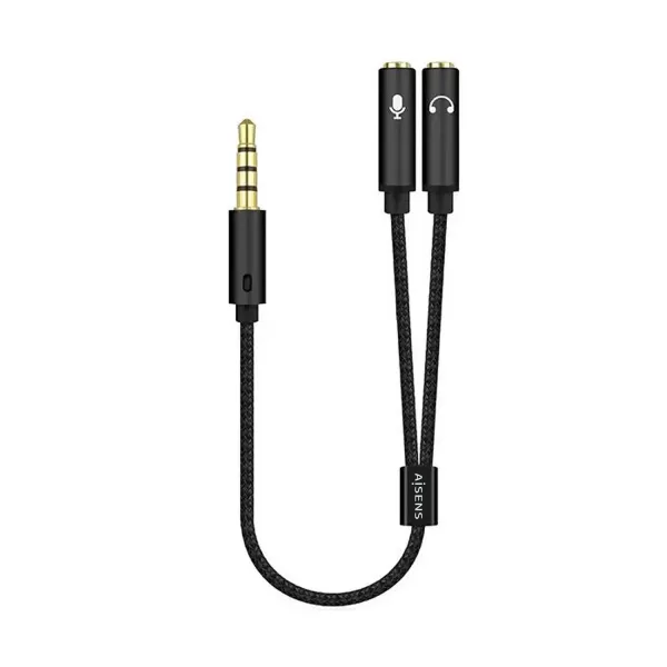 Aisens Cable Audio Jack 3.5mm a 2xJack 3.5mm Macho/Hembra 25cm Negro 