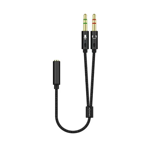 Aisens Cable Audio Jack 3.5mm a 2xJack 3.5mm Hembra/Macho 25cm Negro 