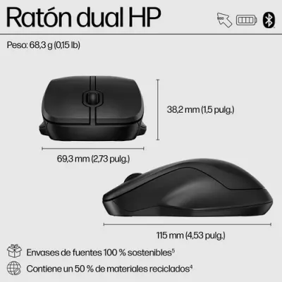 Ratón Inalámbrico HP 225 Dual/ Hasta 1600 DPI/ Negro Ratón Inalámbrico HP 225 Dual/ Hasta 1600 DPI/ Negro