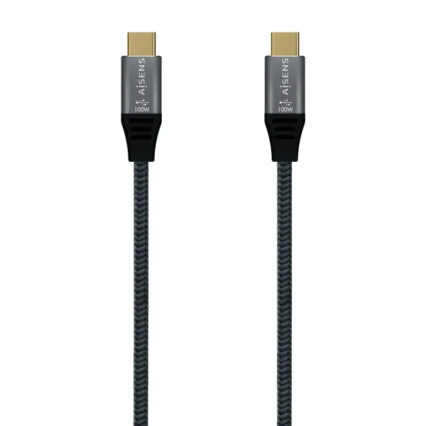 Cable USB 3.2 Tipo-C Aisens A107-0672 20GBPS 100W/ USB Tipo-C Macho - USB Tipo-C Macho/ Hasta 100W/ 2500Mbps/ 1.5m/ Gris