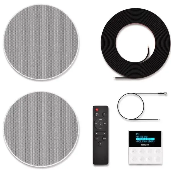 Fonstar KS-WALL Kit Amplificador de Pared y 2 Altavoces de Techo Bluetooth/USB/FM/AUX 