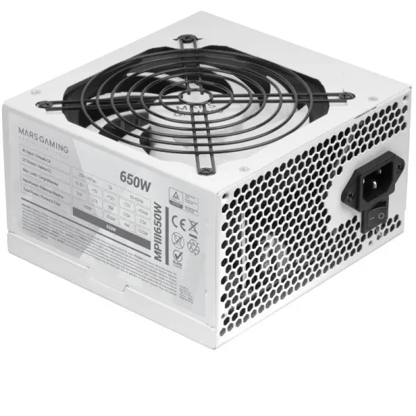 Fuente Alimentación Mars Gaming MPIII650 Fuente Alimentación PC ATX 650W 5 Años Garantía 85% Eficien