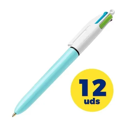 Bic Fun 4 Colores Caja 12 Bolígrafos Retráctiles Cuerpo Azul Bic Fun 4 Colores Caja 12 Bolígrafos Retráctiles Cuerpo Azul