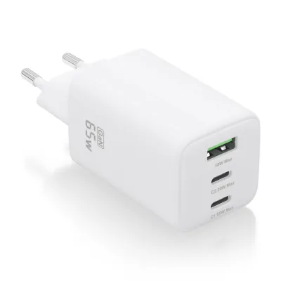 Cargador Gan de Pared Aisens ASCH-65W3P041-W/ 2xUSB Tipo-C/