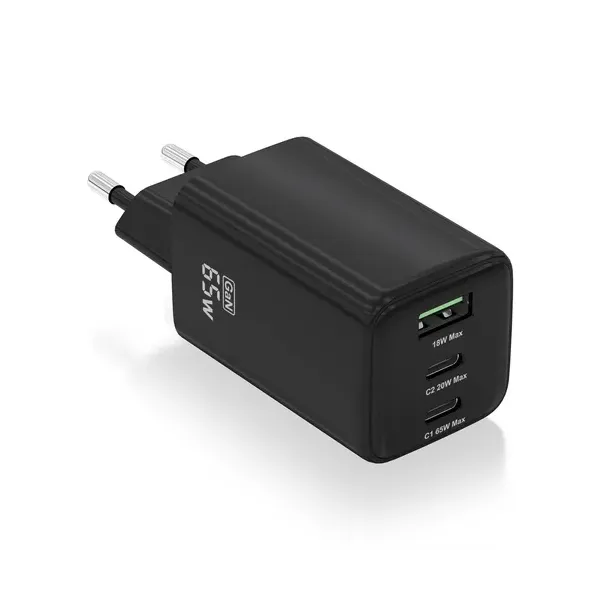 Cargador Gan de Pared Aisens ASCH-65W3P042-BK/ 2xUSB Tipo-C/ 1xUSB/ 65W
