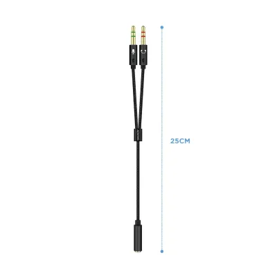 Aisens Cable Audio Jack 3.5mm a 2xJack 3.5mm Hembra/Macho 25cm