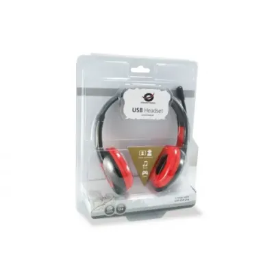 Conceptronic Auriculares USB con Control de Volumen Rojos