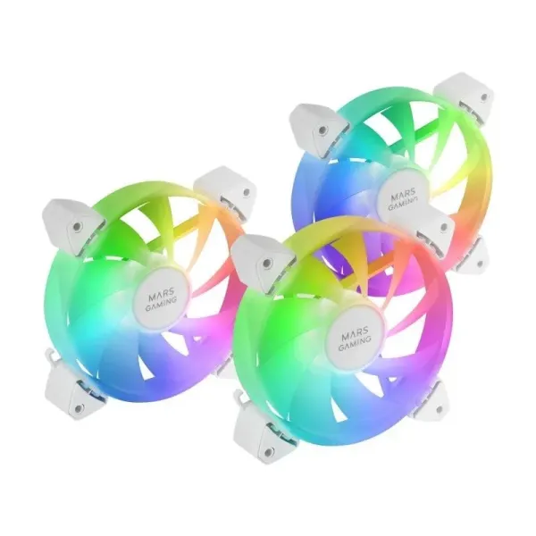 Mars Gaming MF-3A Kit 3x Ventiladores FDB 120mm ARGB Rainbow 360º sin Marco Doble Conector Blanco
