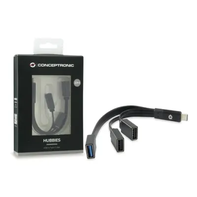 Conceptronic Hub USB-C a USB 3.0 + 2 USB OTG Negro