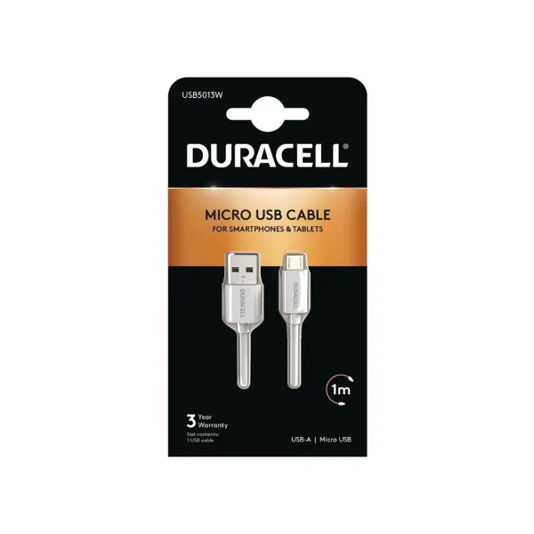 Cable USB 2.0 Duracell USB5013W/ USB Macho - MicroUSB Macho/ 1m/ Blanco